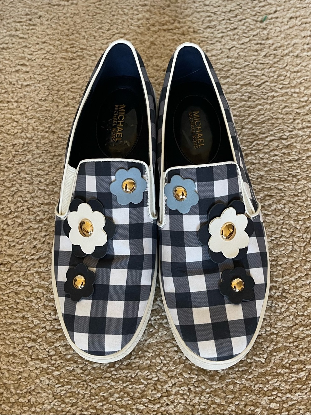 Michael Kors KEATON Floral Gingham Slip On Sneakers Size 9